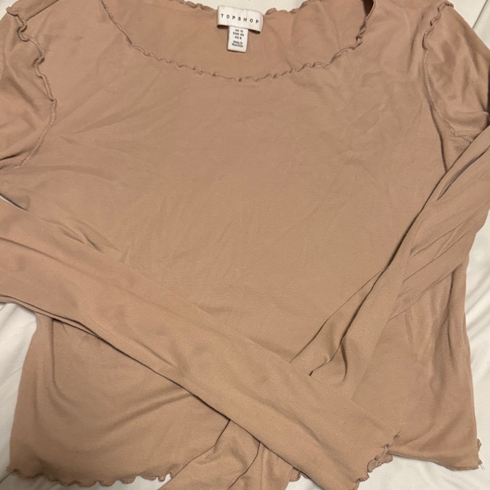 Topshop Women's Beige Long Sleeve Tee